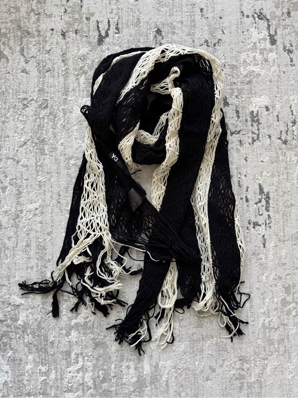 Y-3 Unisex Black and White Striped Fringe Scarf OS